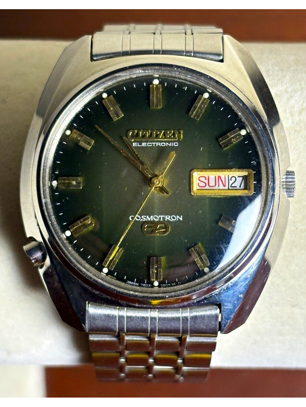 Citizen Electronic Cosmotron Men's Quartz Watch Black Dial Day/Date SS 38mm RUNS